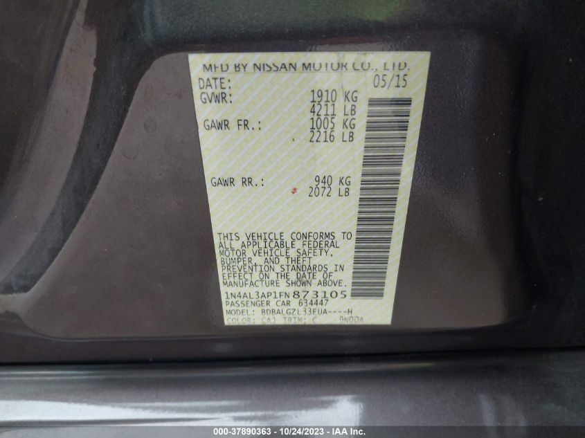 2015 NISSAN ALTIMA 2.5 S - 1N4AL3AP1FN873105