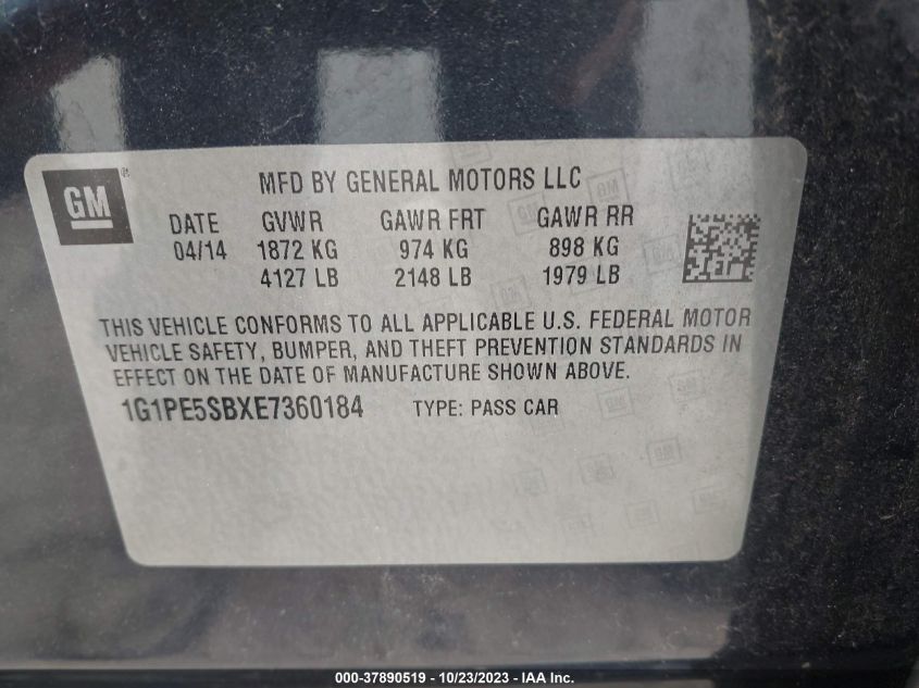 2014 CHEVROLET CRUZE 2LT - 1G1PE5SBXE7360184