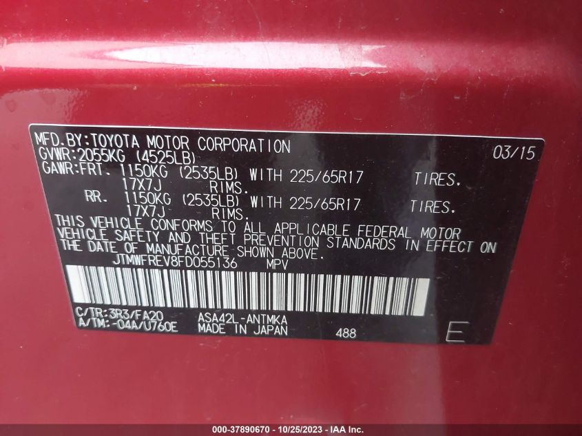 2015 TOYOTA RAV4 XLE - JTMWFREV8FD055136