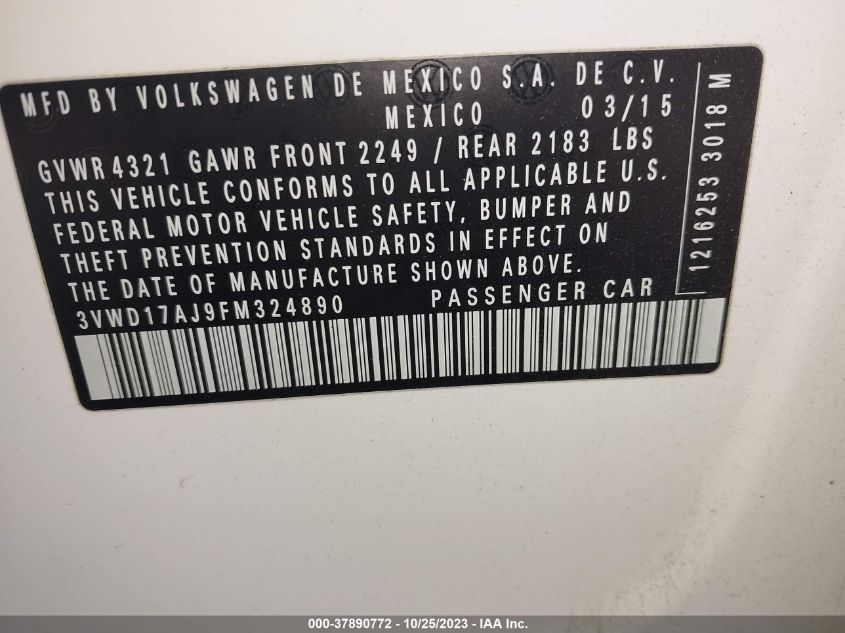 2015 VOLKSWAGEN JETTA SEDAN 1.8T SPORT 3VWD17AJ9FM324890