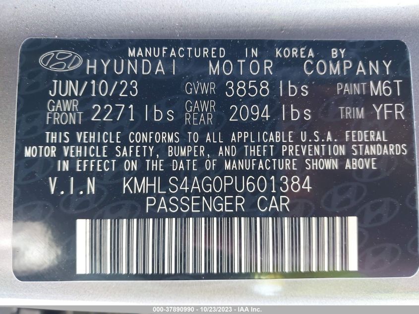 VIN KMHLS4AG0PU601384 2023 HYUNDAI ELANTRA SEL