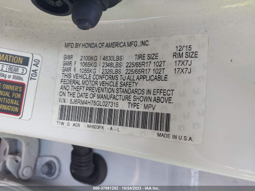 2016 HONDA CR-V EXL - 5J6RM4H75GL027315