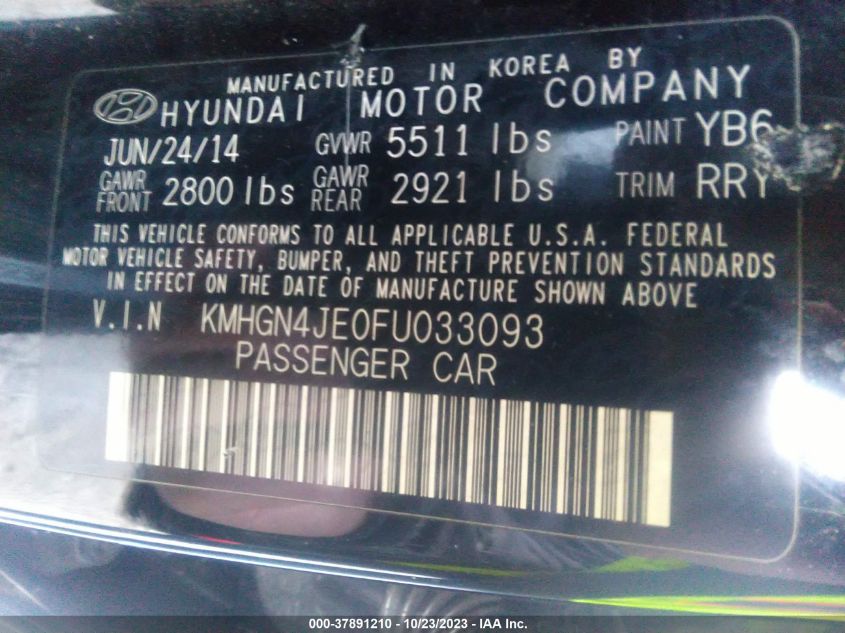2015 HYUNDAI GENESIS 3.8L - KMHGN4JE0FU033093