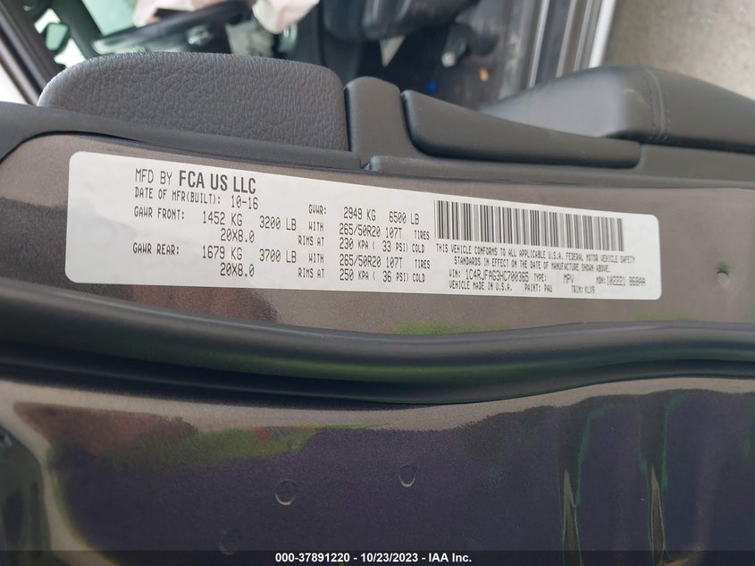 VIN 1C4RJFAG3HC700365 2017 JEEP GRAND CHEROKEE ALTITUDE