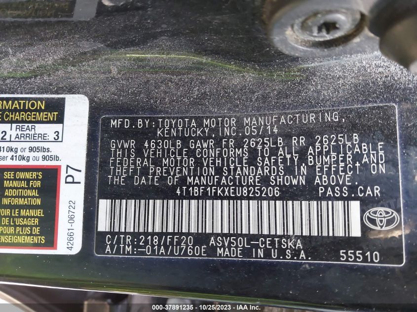 2014 TOYOTA CAMRY L/LE/XLE/SE/SE SPORT - 4T1BF1FKXEU825206