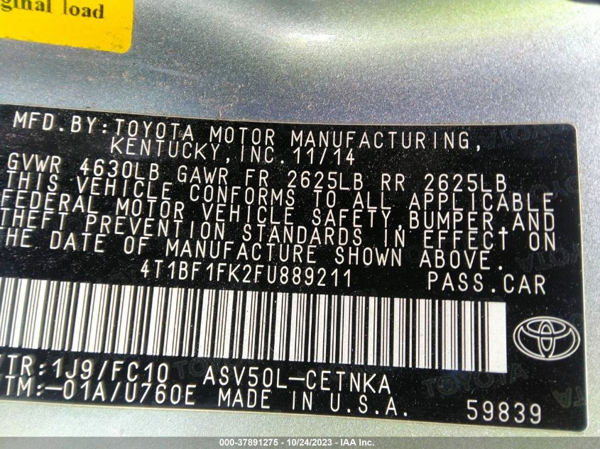 2015 TOYOTA CAMRY LE/XLE/SE/XSE - 4T1BF1FK2FU889211