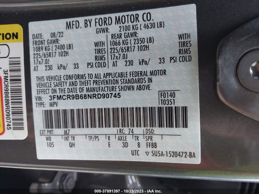 2022 FORD BRONCO SPORT BIG BEND - 3FMCR9B68NRD90745
