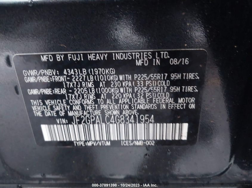 2016 SUBARU CROSSTREK LIMITED - JF2GPALC4G8341954