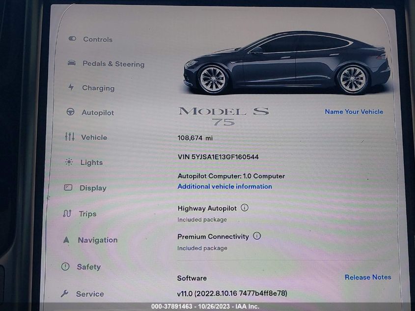 2016 TESLA MODEL S 70 KWH - 5YJSA1E13GF160544