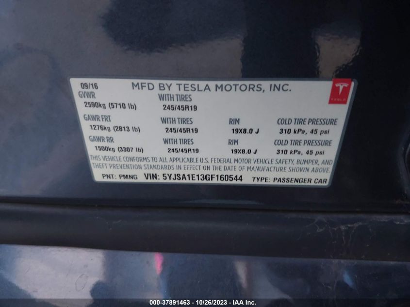 2016 TESLA MODEL S 70 KWH - 5YJSA1E13GF160544
