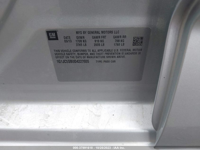 2013 CHEVROLET SONIC LT - 1G1JC5SB0D4227655