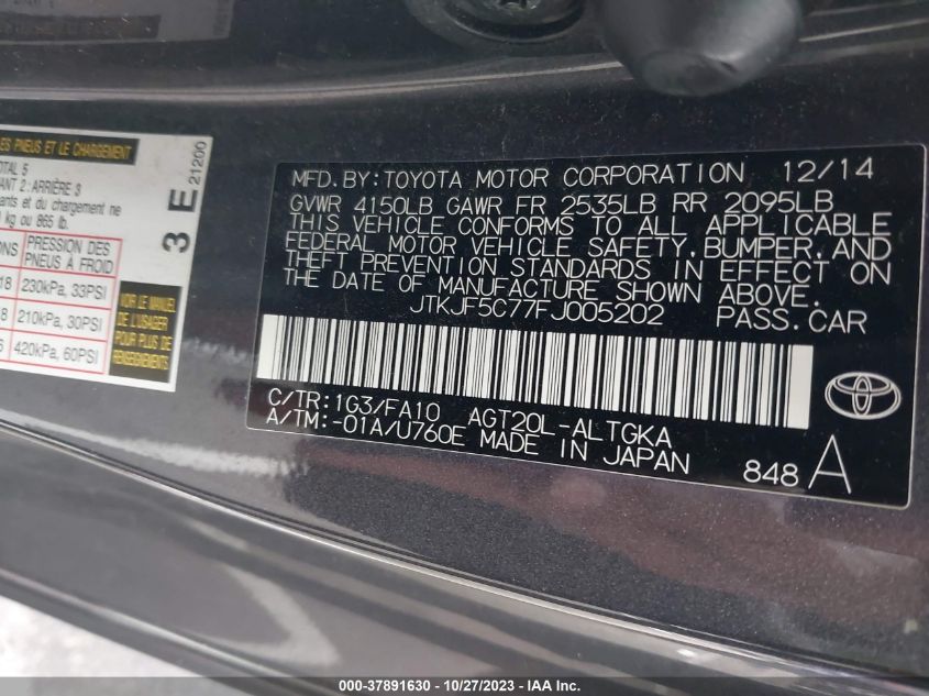 2015 TOYOTA SCION TC - JTKJF5C77FJ005202