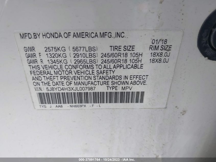 2018 ACURA MDX - 5J8YD4H3XJL007987
