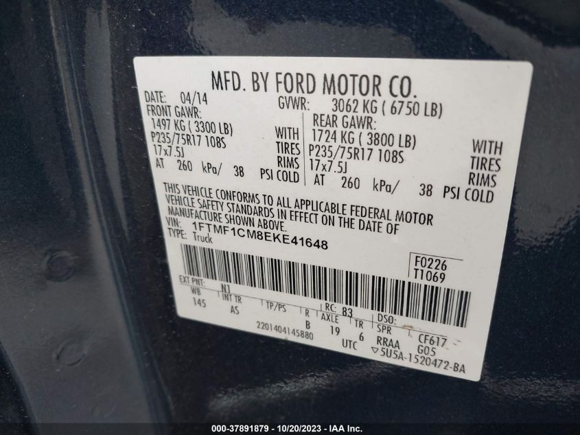 2014 FORD F-150 XL/XLT/STX - 1FTMF1CM8EKE41648