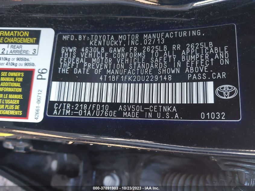 2013 TOYOTA CAMRY LE - 4T1BF1FK2DU229148
