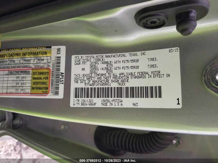 2015 TOYOTA TUNDRA 4WD TRUCK PLATINUM/1794 5TFAW5F1XFX459911