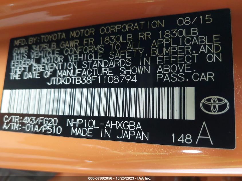 2015 TOYOTA PRIUS C - JTDKDTB38F1108794