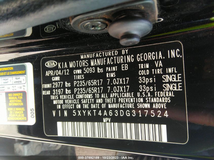 2013 KIA SORENTO LX - 5XYKT4A63DG317524