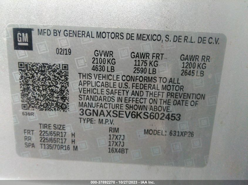 2019 CHEVROLET EQUINOX LS - 3GNAXSEV6KS602453