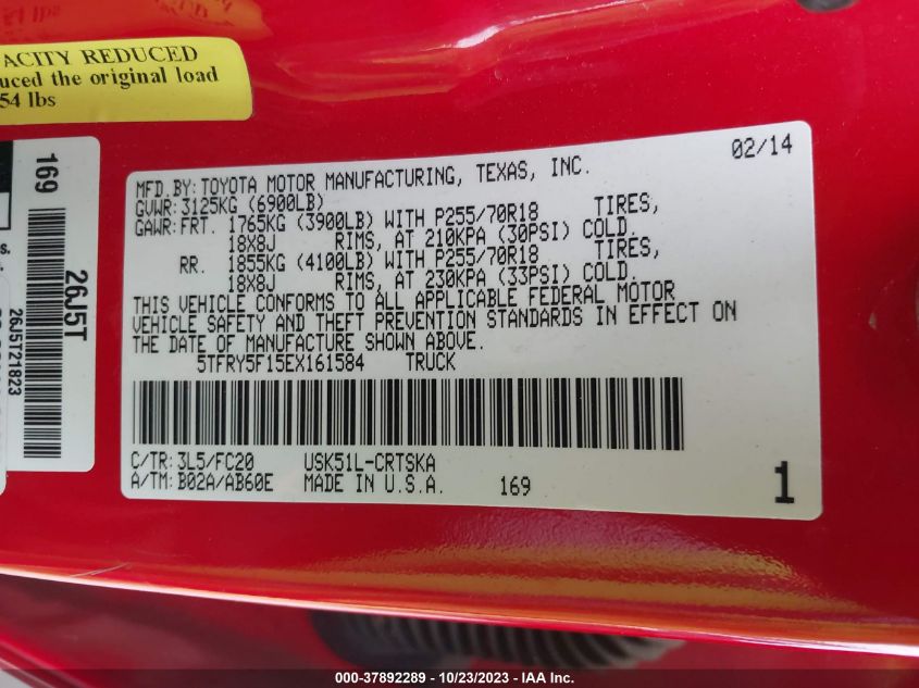 2014 TOYOTA TUNDRA 2WD TRUCK SR/SR5 - 5TFRY5F15EX161584