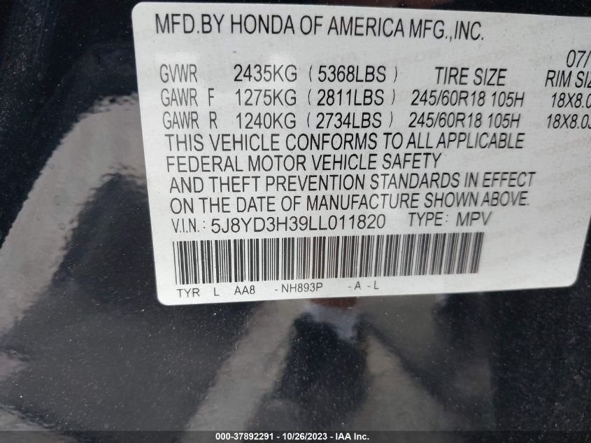 5J8YD3H39LL011820 Acura MDX   9