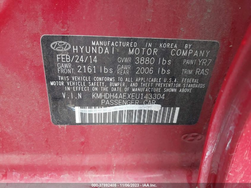 2014 HYUNDAI ELANTRA SE - KMHDH4AEXEU143304