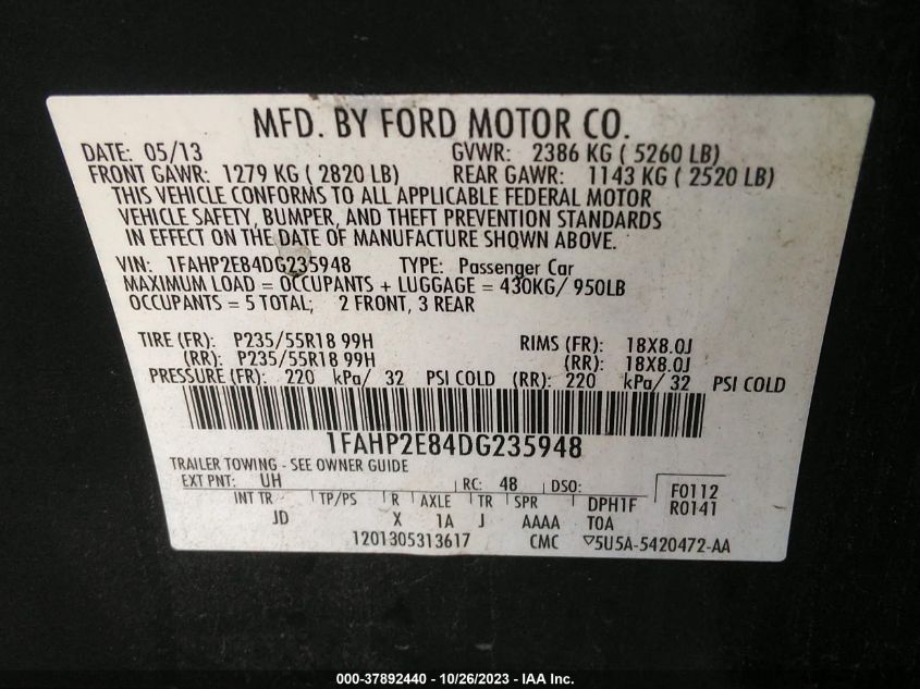 2013 FORD TAURUS SEL - 1FAHP2E84DG235948