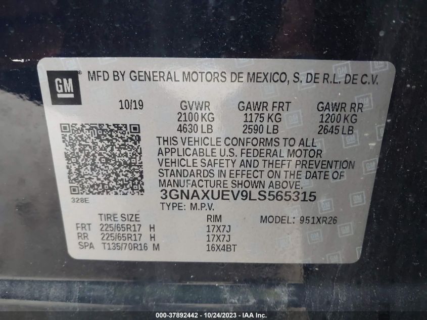 2020 CHEVROLET EQUINOX LT - 3GNAXUEV9LS565315