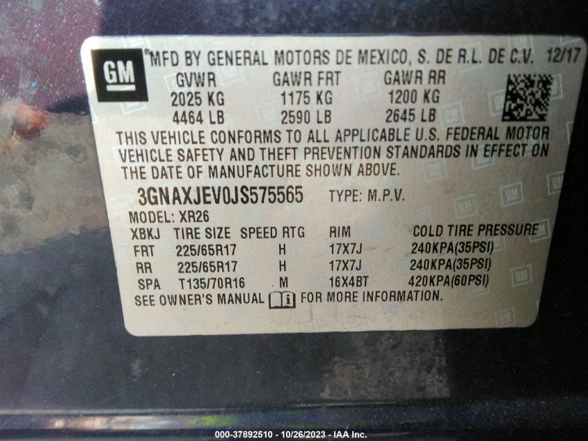 2018 CHEVROLET EQUINOX LT - 3GNAXJEV0JS575565