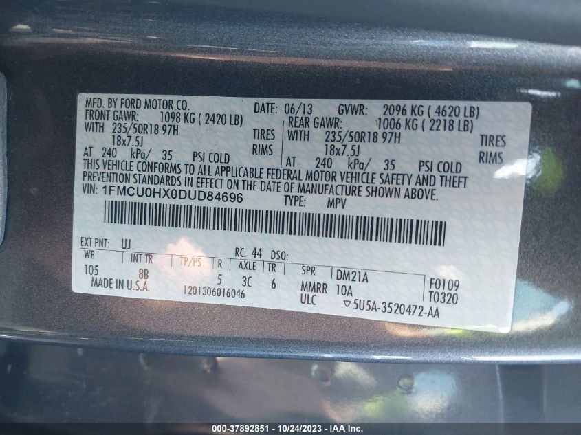 2013 FORD ESCAPE SEL - 1FMCU0HX0DUD84696