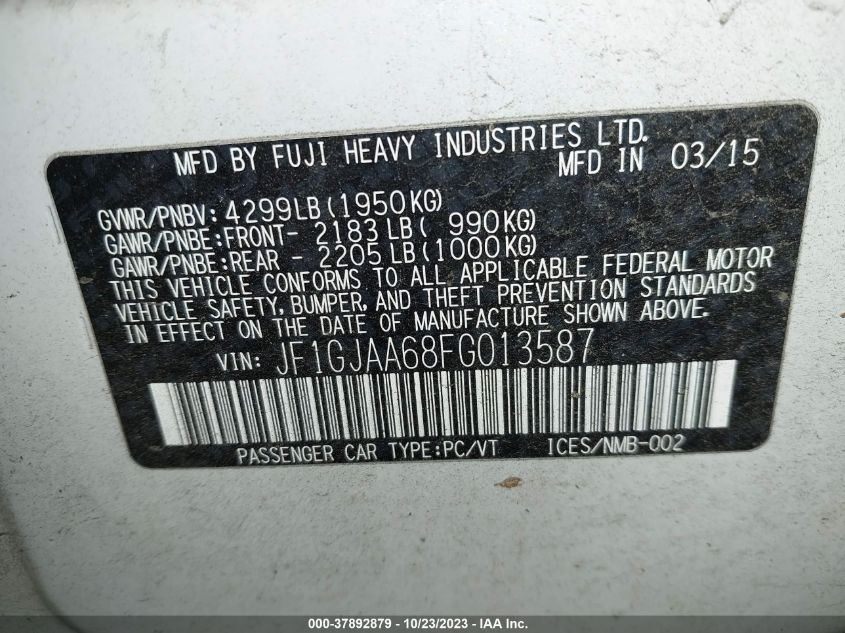 2015 SUBARU IMPREZA SEDAN JF1GJAA68FG013587