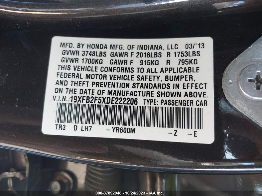 2013 HONDA CIVIC SDN LX 19XFB2F5XDE222206