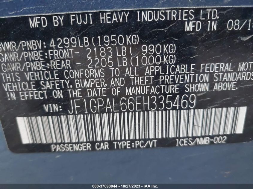 2014 SUBARU IMPREZA 2.0I SPORT PREMIUM - JF1GPAL66EH335469