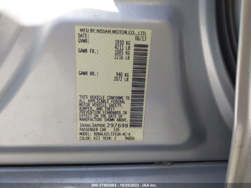 2013 NISSAN ALTIMA 2.5/S/SV/SL - 1N4AL3APXDC297698