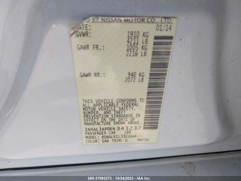 2014 NISSAN ALTIMA 2.5 S - 1N4AL3AP0EN343237