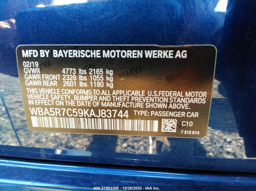 2019 BMW 330I XDRIVE WBA5R7C59KAJ83744