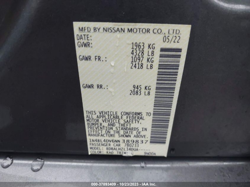 2022 NISSAN ALTIMA SV - 1N4BL4DV6NN389837