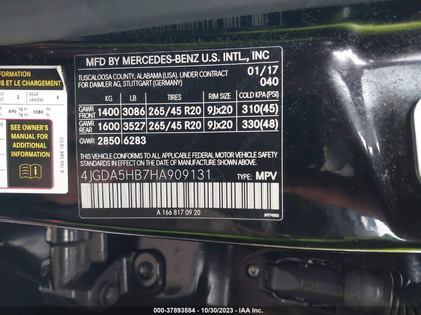 2017 MERCEDES-BENZ GLE 350 - 4JGDA5HB7HA909131