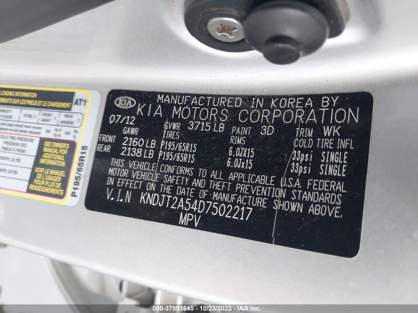 2013 KIA SOUL BASE - KNDJT2A54D7502217
