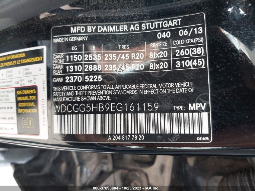 2014 MERCEDES-BENZ GLK 350 WDCGG5HB9EG161159