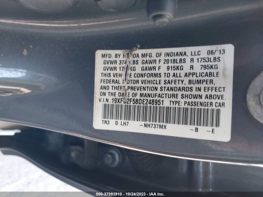 2013 HONDA CIVIC SDN LX 19XFB2F58DE248951