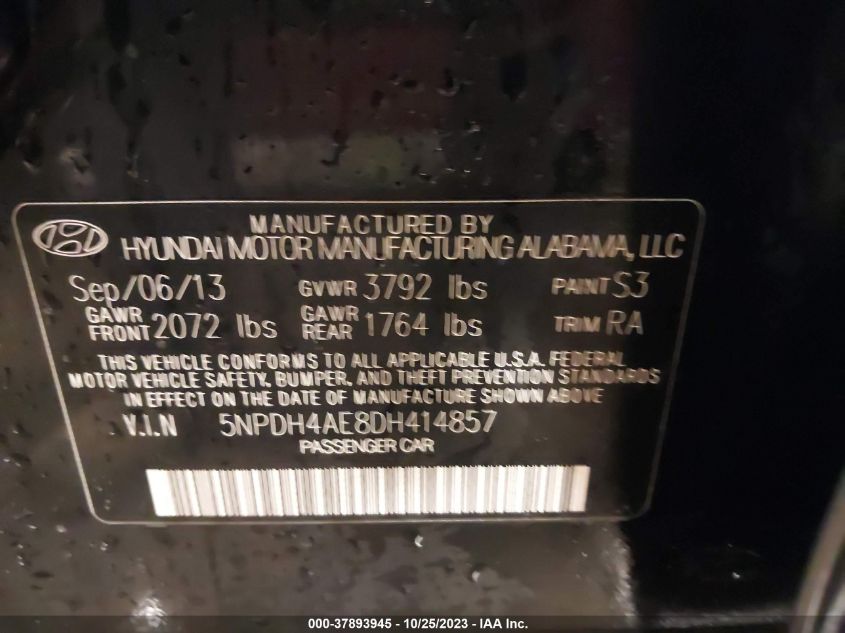 2013 HYUNDAI ELANTRA GLS PZEV - 5NPDH4AE8DH414857