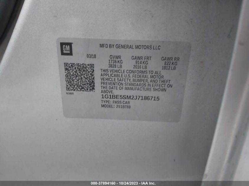 2018 CHEVROLET CRUZE LT - 1G1BE5SM2J7186715