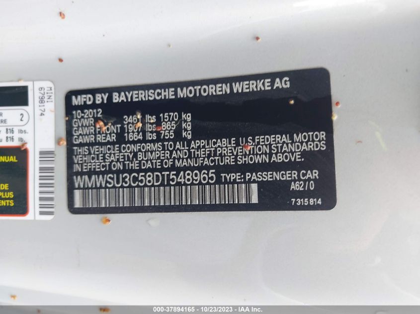2013 MINI COOPER HARDTOP - WMWSU3C58DT548965