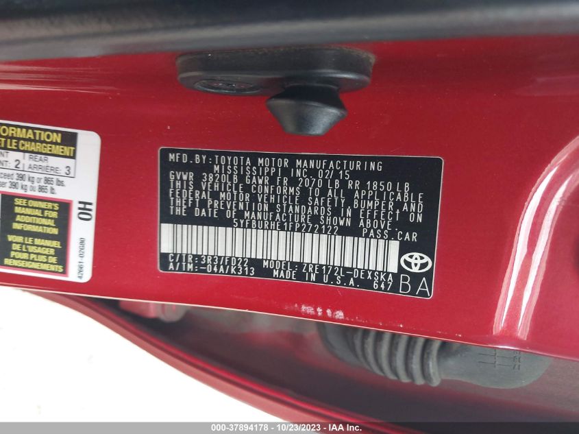2015 TOYOTA COROLLA L/LE/S/S PLUS/LE PLUS - 5YFBURHE1FP272122