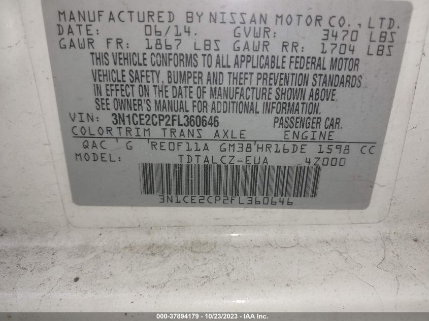 2015 NISSAN VERSA NOTE S PLUS - 3N1CE2CP2FL360646
