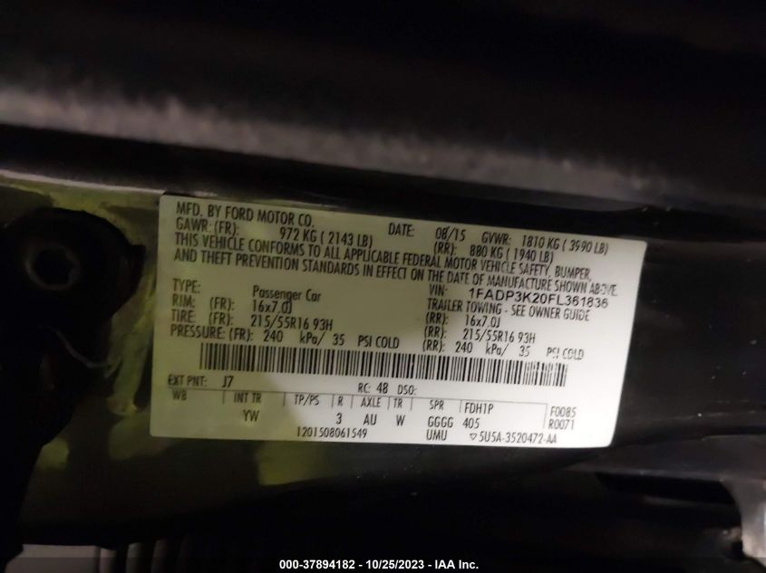 2015 FORD FOCUS SE - 1FADP3K20FL361836