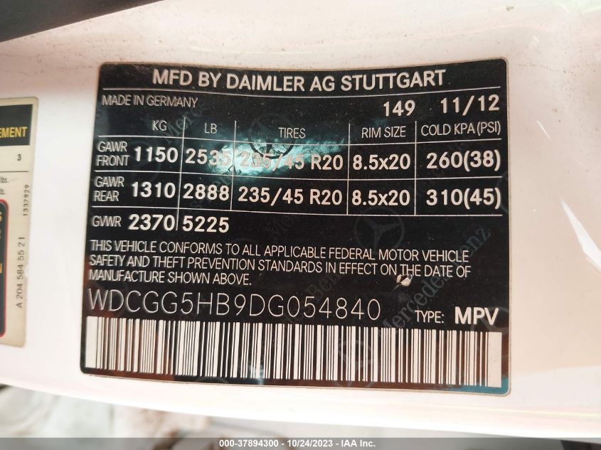 2013 MERCEDES-BENZ GLK-CLASS GLK 350 WDCGG5HB9DG054840