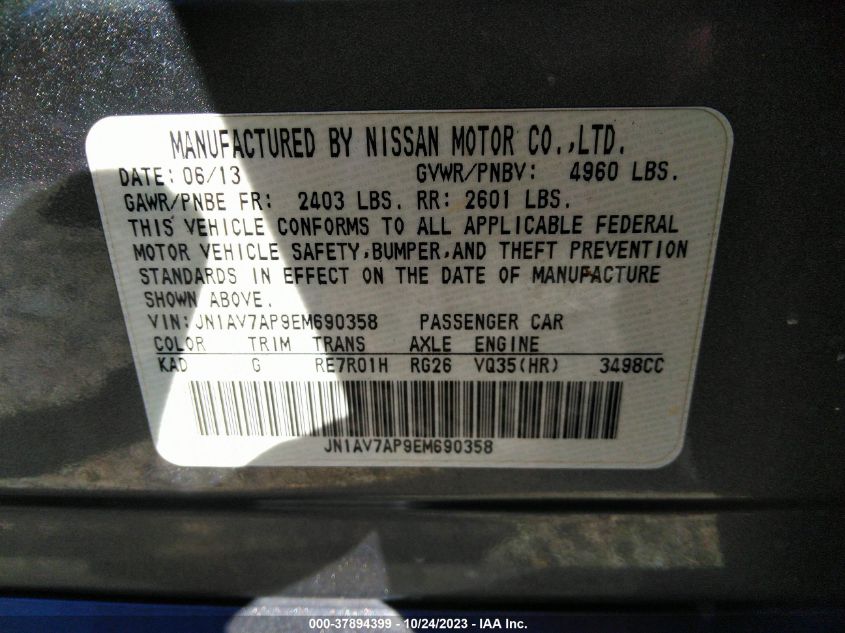 2014 INFINITI Q50 HYBRID PREMIUM JN1AV7AP9EM690358