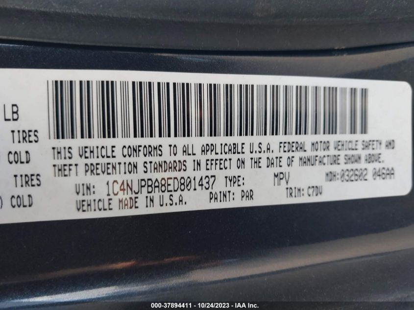 2014 JEEP PATRIOT SPORT - 1C4NJPBA8ED801437